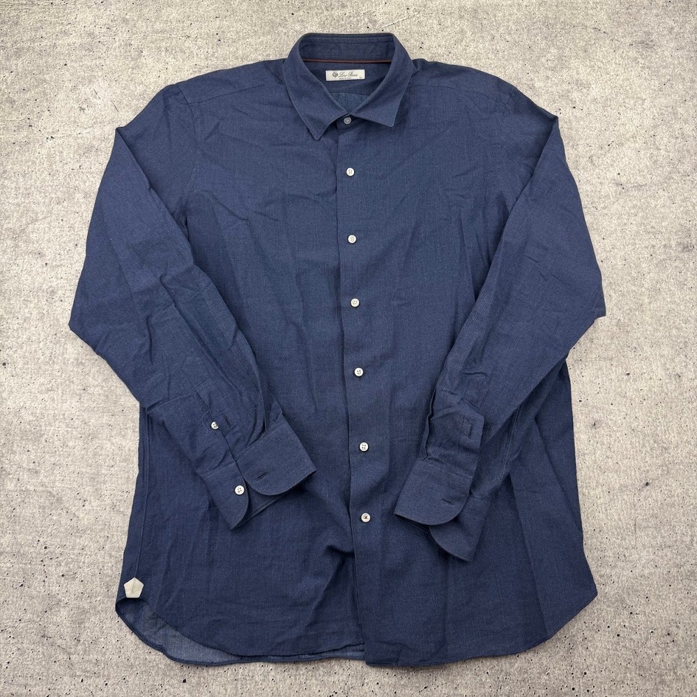 Loro Piana Andre/Arthur Cotton Cashmere Italy Long Sleeve Button Up Blue Mens XL